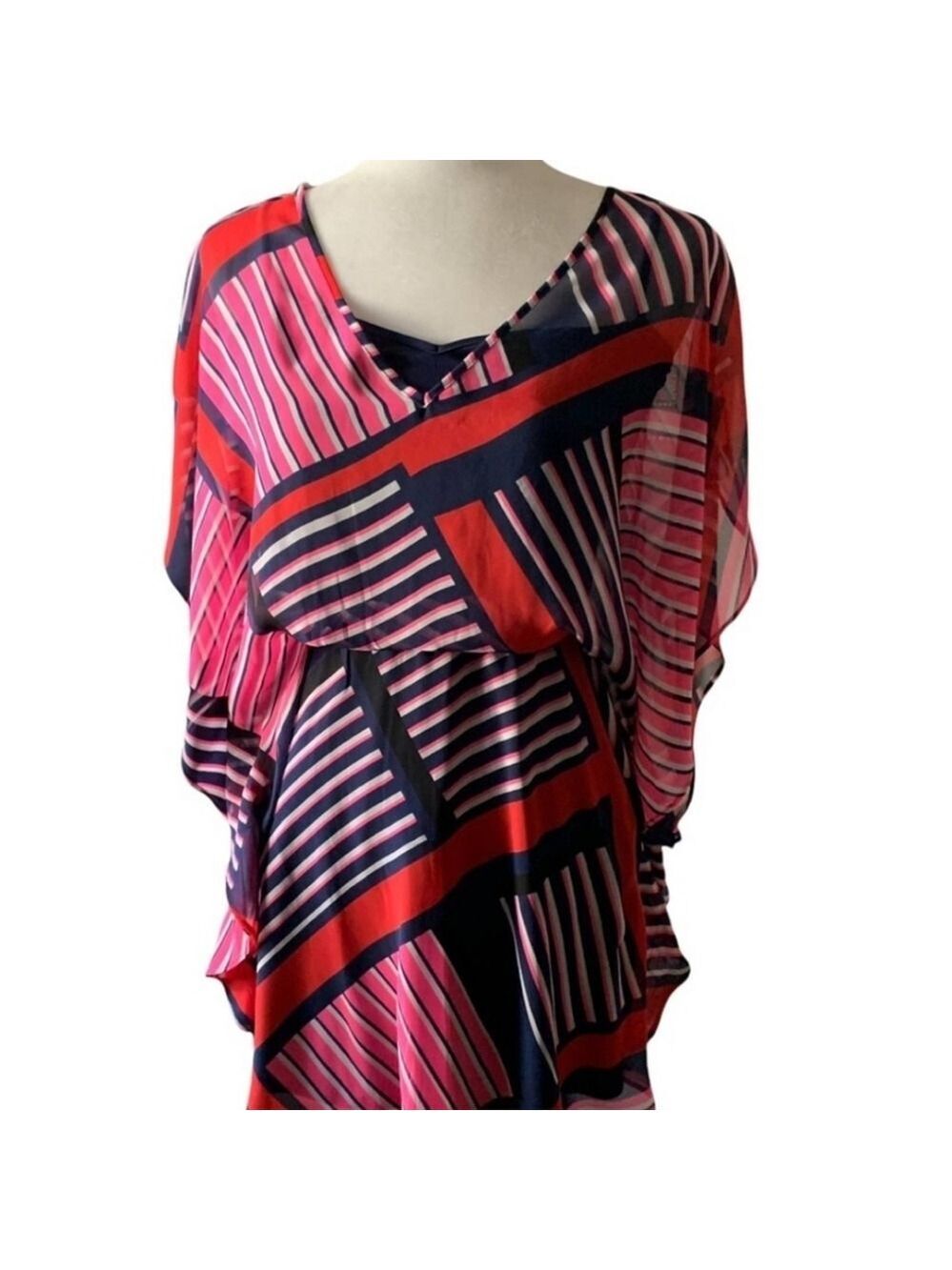 Express Striped Geometric Dolman Sleeve Tunic Kaftan Dress XS